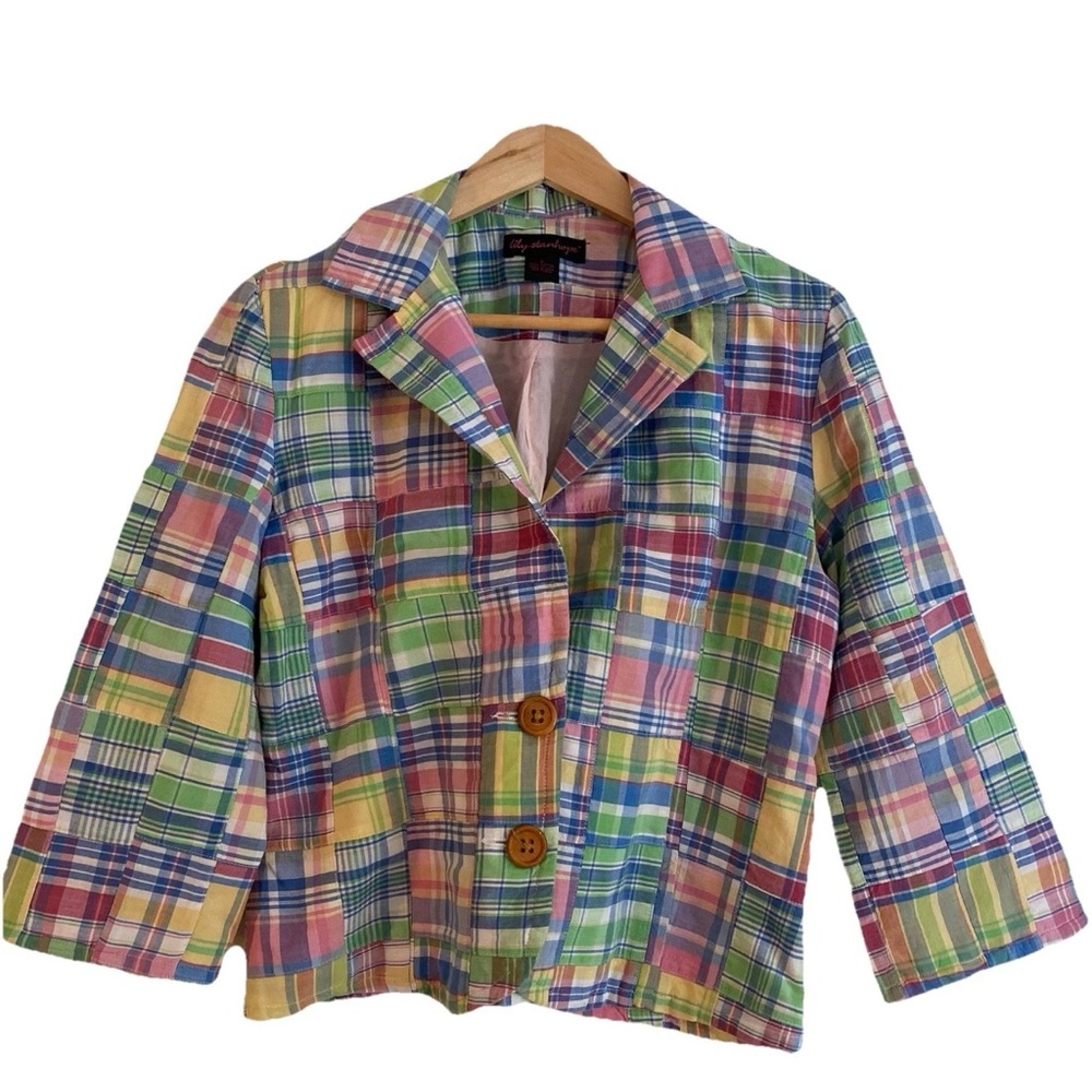 Lily Stanhope Plaid Suit Jacket 3/4 Crop Pants Pastel Cotton Size 2 New NWOT